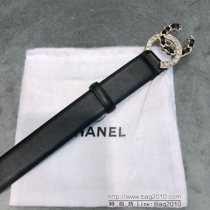 CHANEL香奈兒 18新款 淺金CC半編皮 半立體方鑽扣 zp同步光滑小牛皮 優雅皮帶  xfp1002